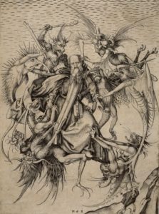 The Temptation of St Anthony. Engraving, Martin Schongauer, c.1480. Metropolitan Museum of Art, New York.