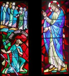 Healing of Ten Lepers. Stained glass window, Cathedral of Mary Our Queen, Baltimore.