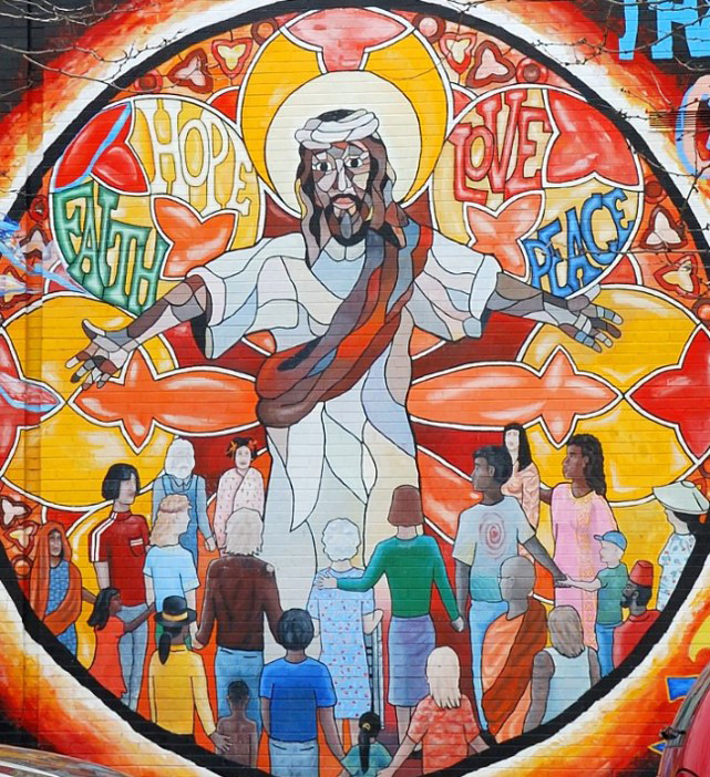 Jesus Mural of Faith, Hope, Love, and Peace